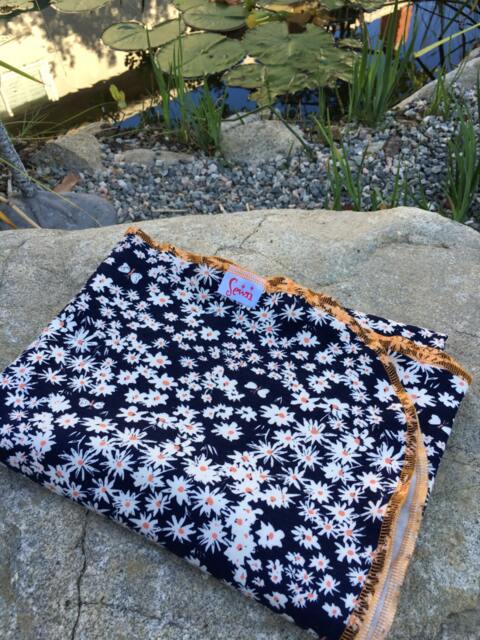 Organic Cotton Knit Baby Blanket Navy Daisies & Butterflies - image 1