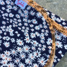 Organic Cotton Knit Baby Blanket Navy Daisies & Butterflies - thumbnail 2