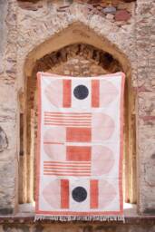 Hand Block Printed Cotton Rug Terracotta & Black Geometric Rug - Boho Modern Decor - thumbnail 1