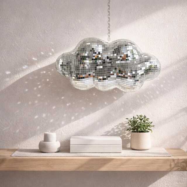 Disco Ball Cloud - Hanging Mirror Mosaic Sparkle Wall Art Retro Party Decor Personlisation Option - image 1