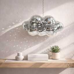 Disco Ball Cloud - Hanging Mirror Mosaic Sparkle Wall Art Retro Party Decor Personlisation Option - thumbnail 1