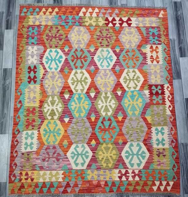 Tribal Kilim Rug, Handmade Artisan Afghan Turkish, Scandinavian, Navajo, Bohemian Flatweave, Natural Wool Multicolour Rug 185x156 cm - image 1