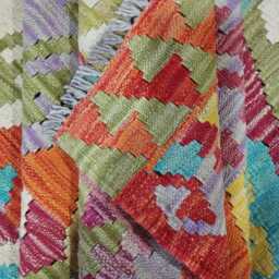 Tribal Kilim Rug, Handmade Artisan Afghan Turkish, Scandinavian, Navajo, Bohemian Flatweave, Natural Wool Multicolour Rug 185x156 cm - thumbnail 4