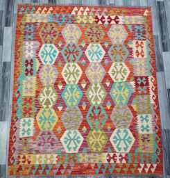 Tribal Kilim Rug, Handmade Artisan Afghan Turkish, Scandinavian, Navajo, Bohemian Flatweave, Natural Wool Multicolour Rug 185x156 cm - thumbnail 1