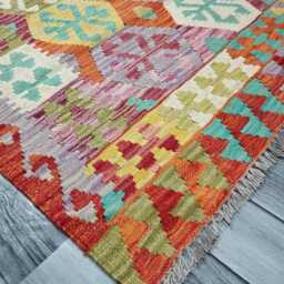 Tribal Kilim Rug, Handmade Artisan Afghan Turkish, Scandinavian, Navajo, Bohemian Flatweave, Natural Wool Multicolour Rug 185x156 cm - thumbnail 3