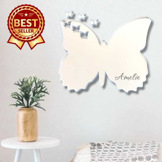 Butterfly Acrylic Mirror Wall Art Frilly Edges, Personalized Engraving - image 1