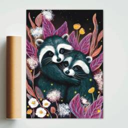 A4 A5 Raccoon Print - Wall Art Home Decor Gift Woodland Wildlife Print Spring Forest - thumbnail 3