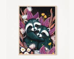 A4 A5 Raccoon Print - Wall Art Home Decor Gift Woodland Wildlife Print Spring Forest - thumbnail 1