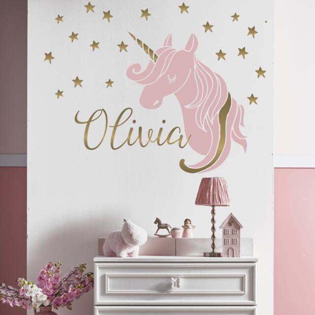 Unicorn Name Personalized Wall Decal Stars Fantasy Custom Color Options Nursery Kids Room Mural Home Decor Child 430 - image 1