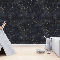 Starry Night Wallpaper Mural, Shining Stars, Black & Gold, Peel Stick - thumbnail 2