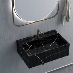 Handmade Rectangular Black Marble Sink Luxury Bathroom Vanity Basin - thumbnail 2