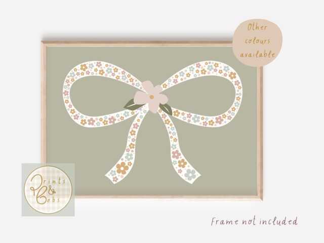 Pretty Flower Bow Print. Wall Art Perfect For Girls Room, Playroom Or A Nursery - Print Only - image 1