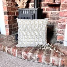 1464. Calvia Gold Block Print-Linen/Cotton Cushion Cover, Various Sizes - thumbnail 1