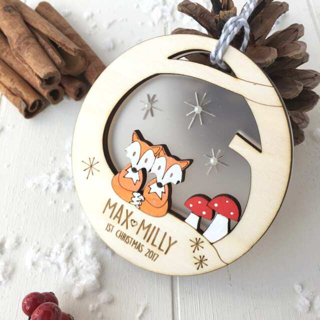 Baby Twin's First Christmas Fox Bauble - Personalised Tree Decoration - image 1