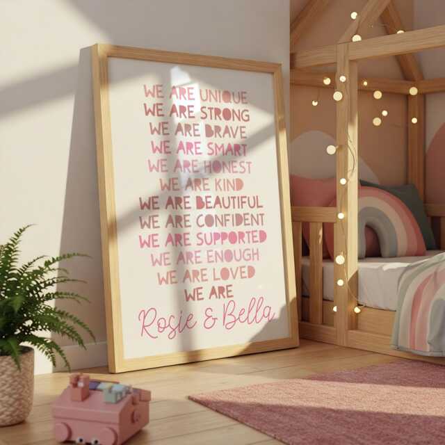 Sister Prints, Girls Bedroom Decor, Shared Bedroom, Gift, Sibling Wall Art, Pink, Nursery Playroom - image 1