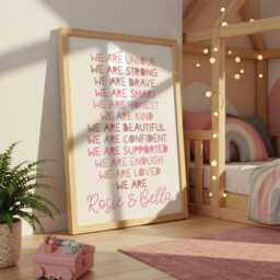 Sister Prints, Girls Bedroom Decor, Shared Bedroom, Gift, Sibling Wall Art, Pink, Nursery Playroom - thumbnail 1