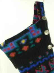 Christmas Stocking Wool Felt Black Geometric Shapes Metal Buttons Red Blue Yellow Green Orange, Llbean Sweater Recycled Repurposed 979