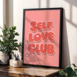 Self Love Club Print, Cute Home Decor, Typography Wall Art, Motivational Love Quote Poster, Dopamine, Positive Prints/Unframed - thumbnail 2