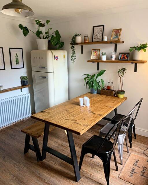 Rustic Scaffold Board Dining Table & Bench Industrial A-Frame Legs - image 1