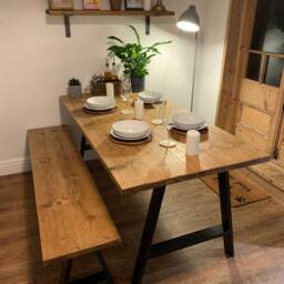 Rustic Scaffold Board Dining Table & Bench Industrial A-Frame Legs - thumbnail 4