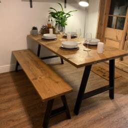 Rustic Scaffold Board Dining Table & Bench Industrial A-Frame Legs - thumbnail 3