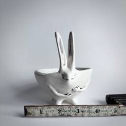 Rabbit Planter With Hands - Succulent Planter- Porcelain White - thumbnail 3