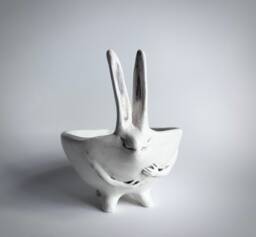 Rabbit Planter With Hands - Succulent Planter- Porcelain White