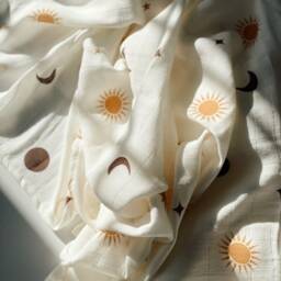 Moon & Sun Muslin Swaddle, 100 X cm Baby 2 Layer Blanket, Cotton Boho Gift - thumbnail 3