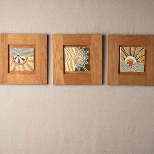Abstract Sun Ceramic Wall Art in White Oak Frame - Made To Order Original Equator D E F - image 1