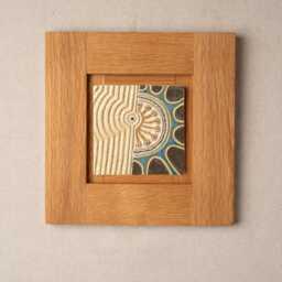 Abstract Sun Ceramic Wall Art in White Oak Frame - Made To Order Original Equator D E F - thumbnail 3