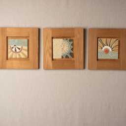 Abstract Sun Ceramic Wall Art in White Oak Frame - Made To Order Original Equator D E F