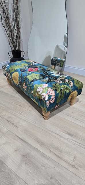 Floral Printed Footstool, Luxurious Fabric Bench , Handmade Chesterfield Traditional Coffee Table Footrest - image 1