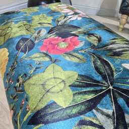 Floral Printed Footstool, Luxurious Fabric Bench , Handmade Chesterfield Traditional Coffee Table Footrest - thumbnail 3