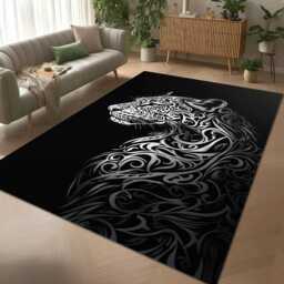 Tribal Leopard Black & White Rug - Modern Animal Pattern Tile Mat Decorative Area Carpet - thumbnail 2