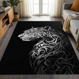 Tribal Leopard Black & White Rug - Modern Animal Pattern Tile Mat Decorative Area Carpet