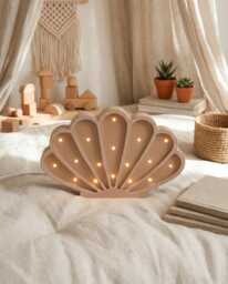 Seashell Wooden Wall Lamp - Led Night Light For Babies, Custom Kid's Room Decor Birth Gift, Kids Table