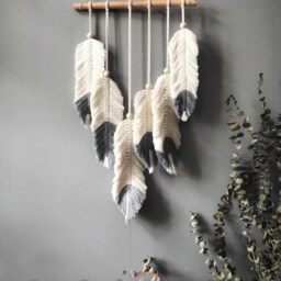 Macrame Feather Wall Hanging, Modern Art, Boho Decor, Nursery Home Living Room Christmas Gifts L05 - thumbnail 2