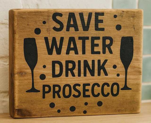 Rustic Upcycled Handmade Wooden Sign - Save Water Drink Prosecco Indoor/Outdoor Decor Freestanding Or Wall Hanging Sealed Finish - image 1