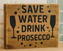 Rustic Upcycled Handmade Wooden Sign - Save Water Drink Prosecco Indoor/Outdoor Decor Freestanding Or Wall Hanging Sealed Finish - thumbnail 1