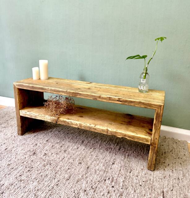 Bench With Shelf Made From Scaffold Planks, Tv Bench Sideboard, Lowboard, Rustic Plank Bench, Wooden Reclaimed Wood, Solid Wood - image 1