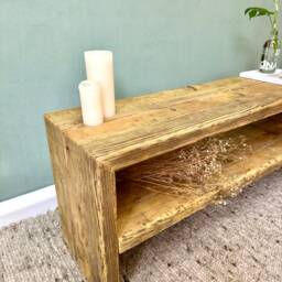 Bench With Shelf Made From Scaffold Planks, Tv Bench Sideboard, Lowboard, Rustic Plank Bench, Wooden Reclaimed Wood, Solid Wood - thumbnail 2