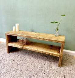 Bench With Shelf Made From Scaffold Planks, Tv Bench Sideboard, Lowboard, Rustic Plank Bench, Wooden Reclaimed Wood, Solid Wood - thumbnail 1