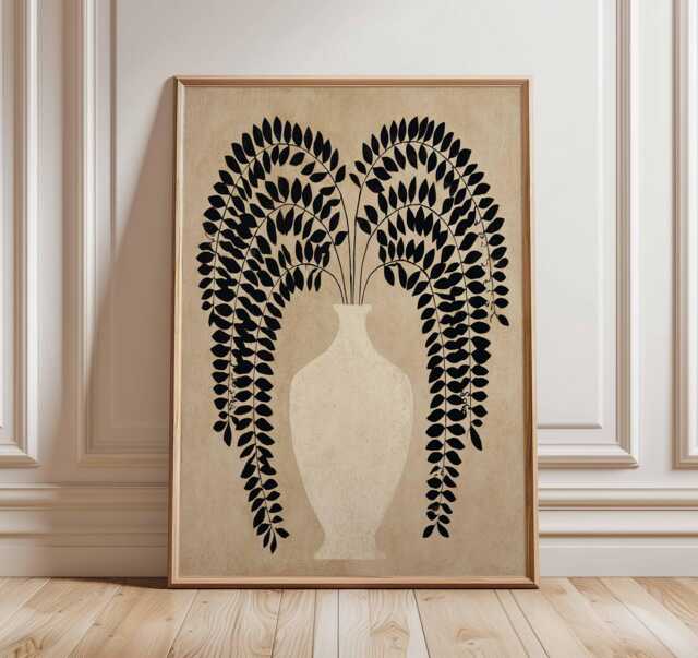 Minimalist Vase Poster, Black Botanical Wall Art, Modern Neutral Print, Scandinavian Home Decor, Abstract Plant Illustration Artwork - image 1