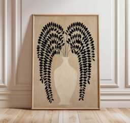 Minimalist Vase Poster, Black Botanical Wall Art, Modern Neutral Print, Scandinavian Home Decor, Abstract Plant Illustration Artwork - thumbnail 1