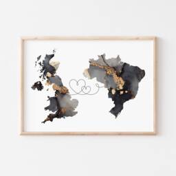 Britain & Brazil Map Black & Gold Travel Wall Art Print - United Kingdom UK - thumbnail 3