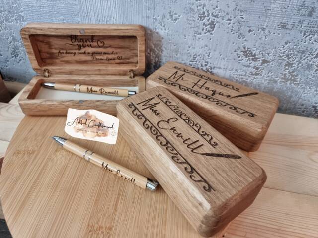 Elegant Oak Wood Pencil Cases Crafted With Care, Custom Box For All Occasion, With Name & Message - image 1