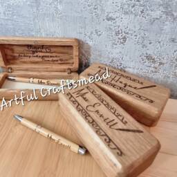 Elegant Oak Wood Pencil Cases Crafted With Care, Custom Box For All Occasion, With Name & Message - thumbnail 2