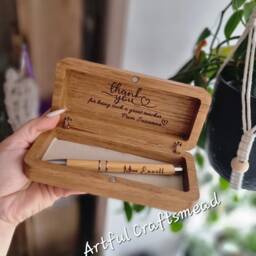 Elegant Oak Wood Pencil Cases Crafted With Care, Custom Box For All Occasion, With Name & Message - thumbnail 3
