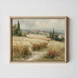 Wheat Field Poster, Village Landscape Print, Country Wall Art, Paper - thumbnail 3