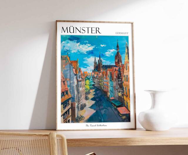 M??nster Germany Travel Poster Prinzipalmarkt & Cathedral Art Print - image 1